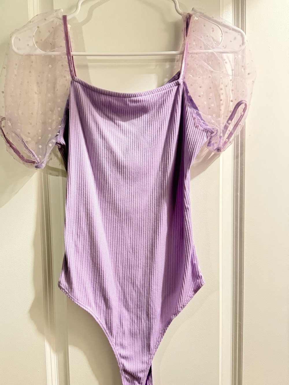 Altar'd State Lavender Ribbed Puff-Sleeve Bodysuit
